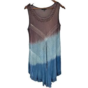 Greater Good Tank Midi Dress One Size Blue Brown Scoop Neck Beaded cover up boho